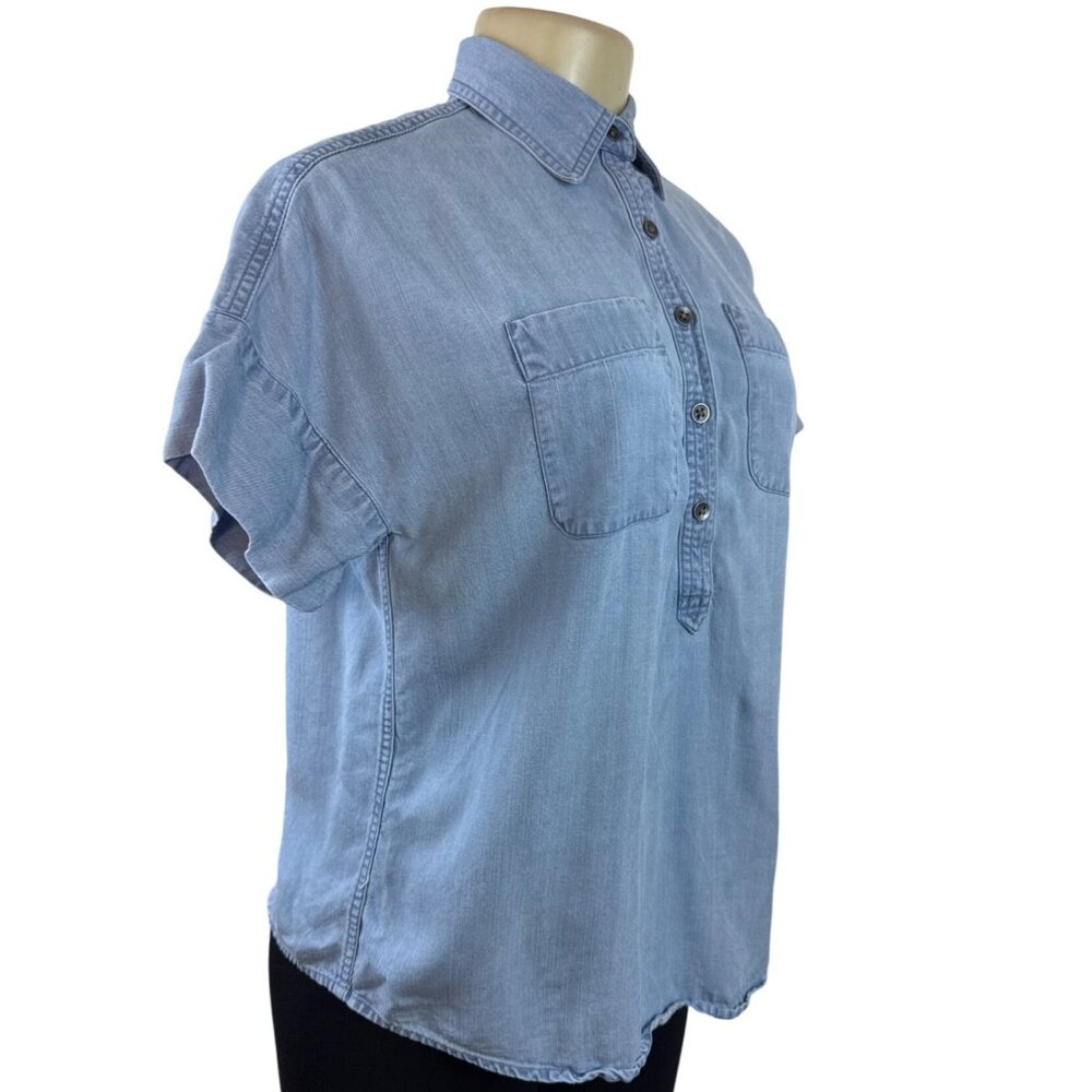 Chaps Petite Light Blue Button-Down Short Sleeve … - image 2